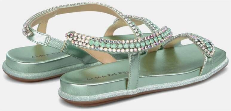 Alma en Pena Glitter Slang Platte Sandaal Green Dames