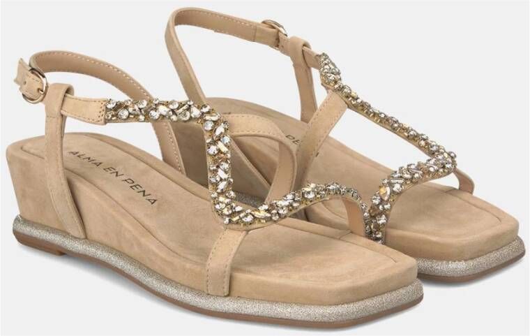 Alma en Pena Glitter Sleehak Sandaal met Strass Band Beige Dames