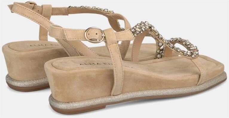 Alma en Pena Glitter Sleehak Sandaal met Strass Band Beige Dames