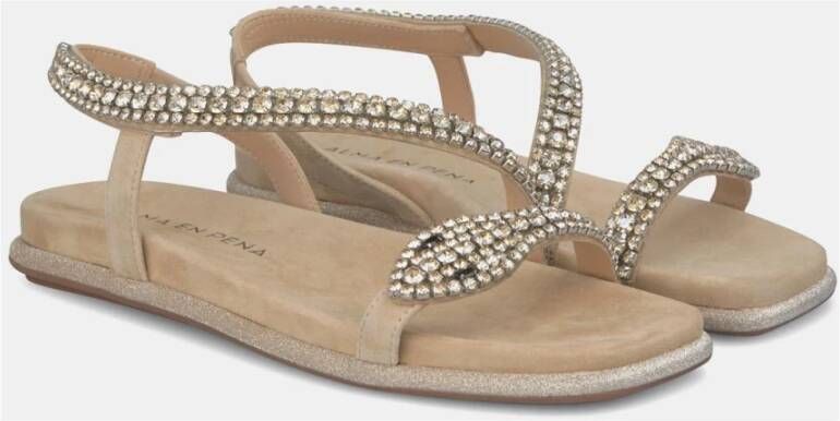 Alma en Pena Glitter Sole Flat Sandal Beige Dames