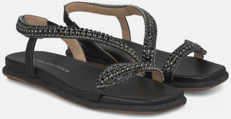 Alma en Pena Glitter Sole Flat Sandal Black Dames