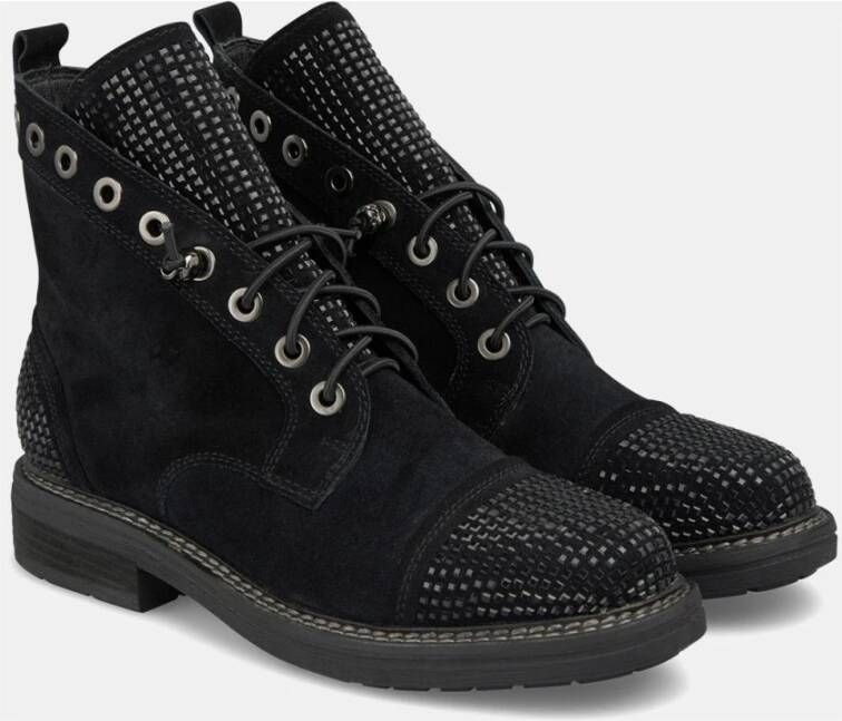 Alma en Pena Glitter Veterschoenen Enkellaarsjes Black Dames