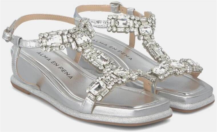 Alma en Pena Glitter wedge sandalen met strass bandjes Gray Dames