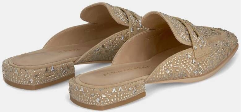 Alma en Pena Glitterdetail Dames Leren Muiltjes Beige Dames