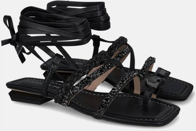 Alma en Pena Griekse Stijl Knotted Strap Sandaal Black Dames