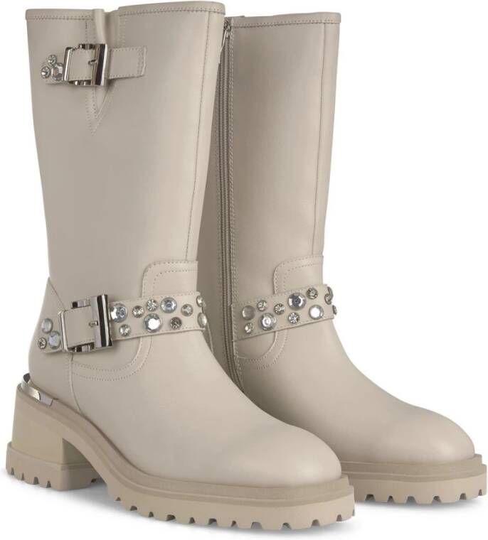 Alma en Pena Half-Boot met Strass en Hak White Dames