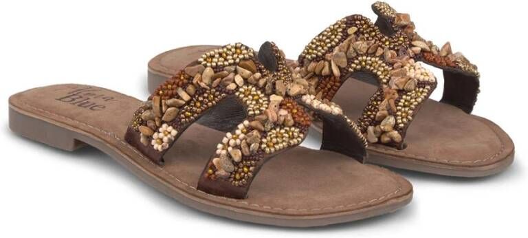 Alma en Pena Kleurrijke platte sandalen met kralen Brown Dames