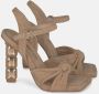 Alma en Pena Kristal Knoop Hak Sandaal Beige Dames - Thumbnail 2