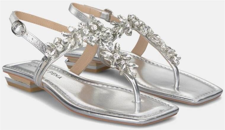 Alma en Pena Kristal Square Toe Platte Sandalen Gray Dames