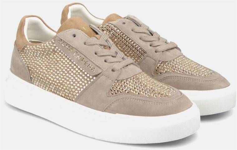 Alma en Pena Leren Sneakers met Glanzende Details Beige Dames