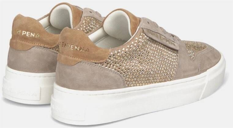 Alma en Pena Leren Sneakers met Glanzende Details Beige Dames