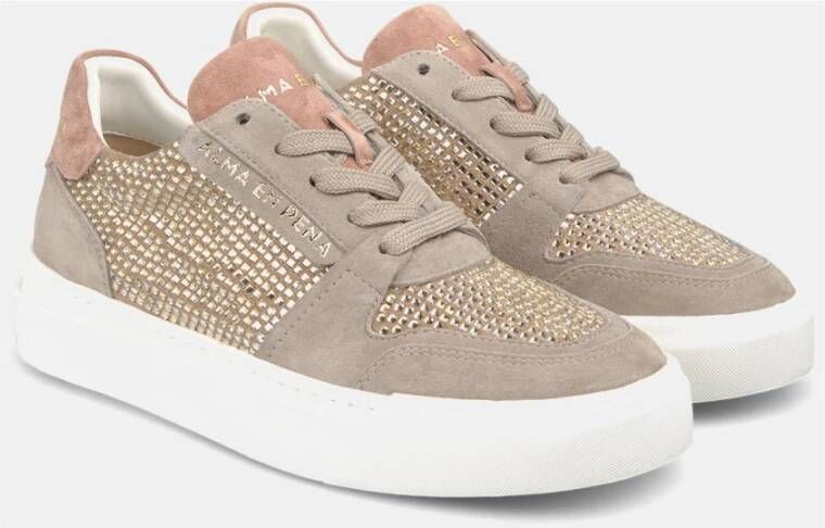 Alma en Pena Leren Sneakers met Glanzende Details Beige Dames