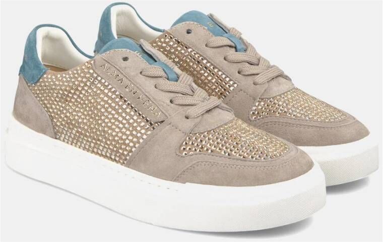 Alma en Pena Leren Sneakers met Glanzende Details Beige Dames