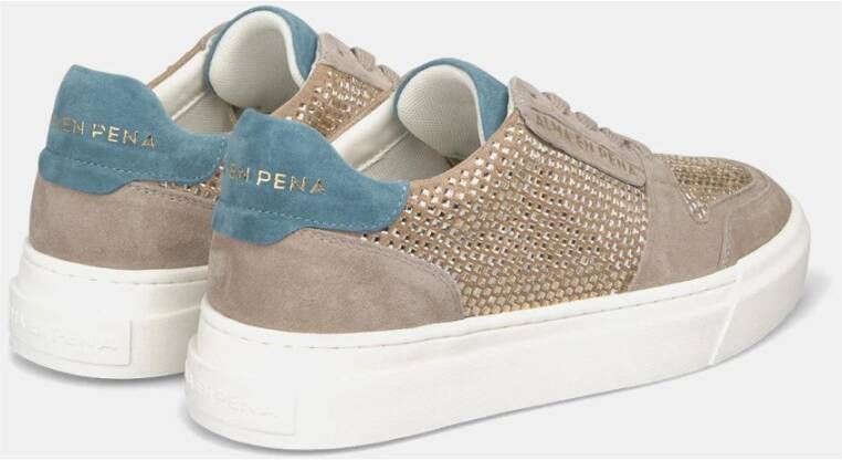 Alma en Pena Leren Sneakers met Glanzende Details Beige Dames