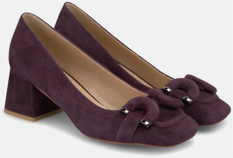 Alma en Pena Metallic detail vierkante neus blokhak schoen Purple Dames