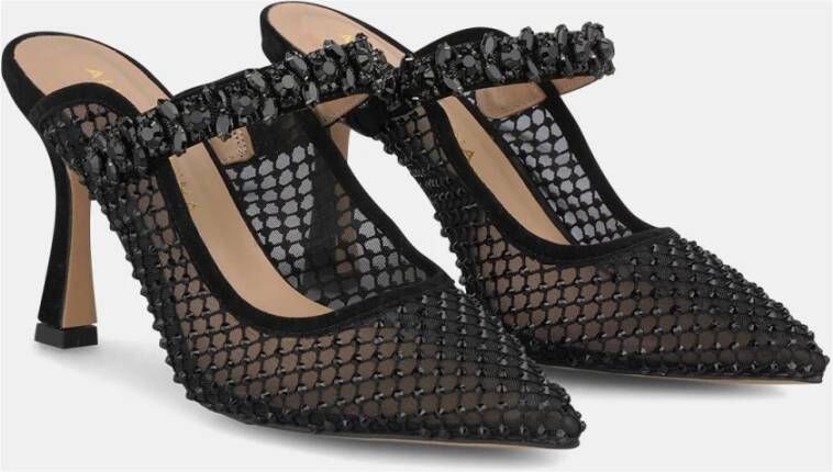 Alma en Pena Net muiltjes met strass Black Dames