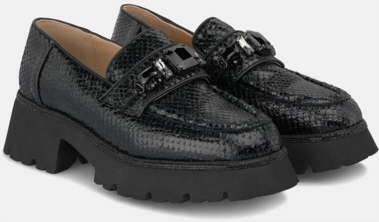 Alma en Pena Plateau loafer met juweeldetail Black Dames