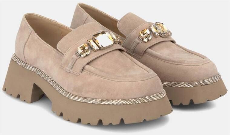 Alma en Pena Plateau loafer met juweeldetail Brown Dames