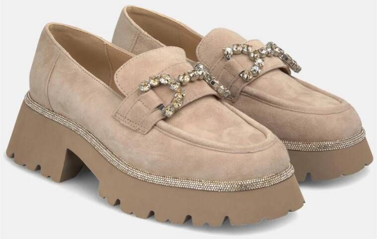 Alma en Pena Plateau loafer met strass Beige Dames