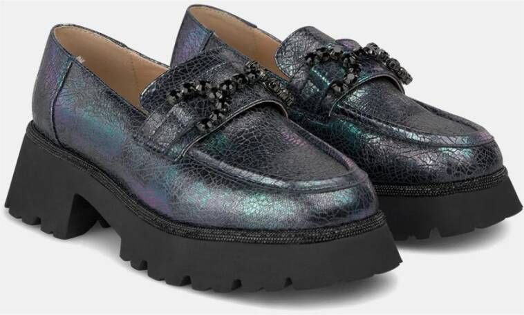 Alma en Pena Plateau loafer met strass Blue Dames