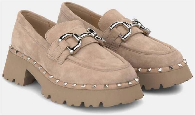 Alma en Pena Plateau loafer met studs Brown Dames