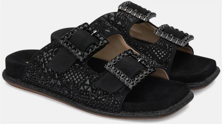 Alma en Pena Platte comfort sandaal met strass Black Dames