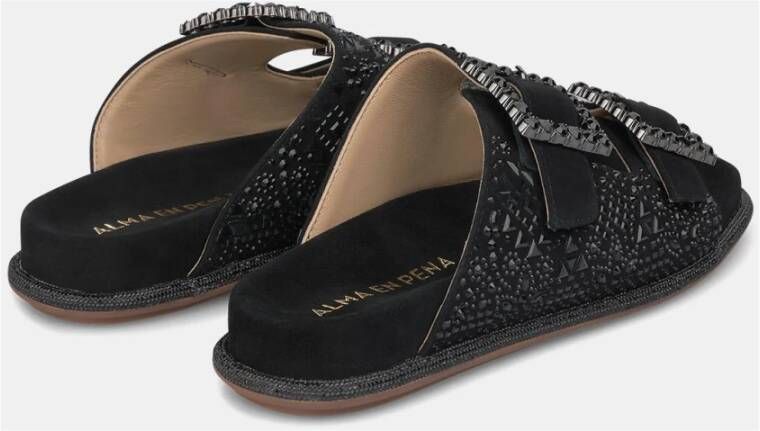 Alma en Pena Platte comfort sandaal met strass Black Dames