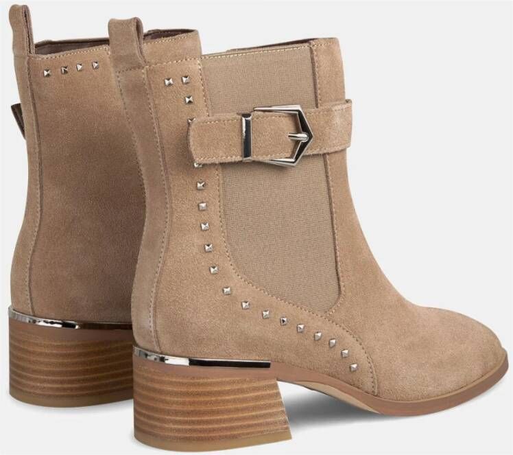 Alma en Pena Platte enkellaars met studs Beige Dames