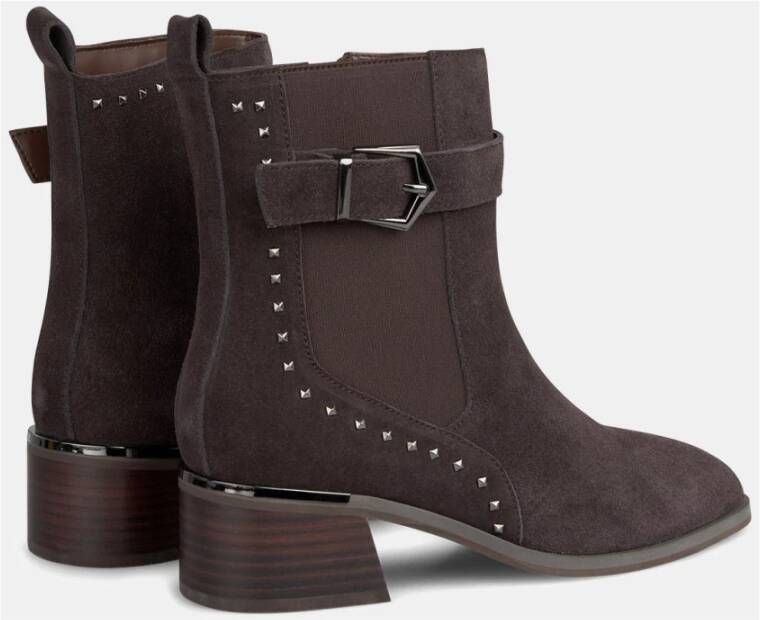 Alma en Pena Platte enkellaars met studs Brown Dames