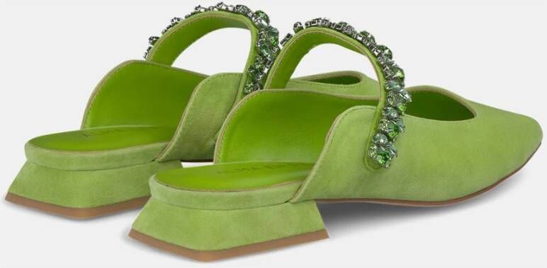 Alma en Pena Platte Rhinestone Strap Schoen Green Dames