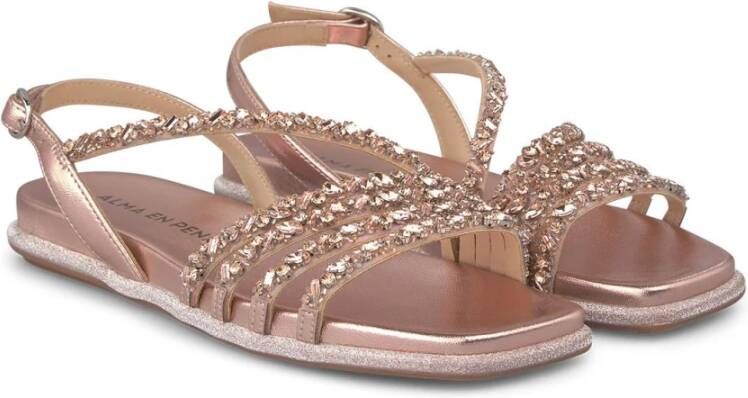 Alma en Pena Platte sandaal met gekruiste strass Pink Dames