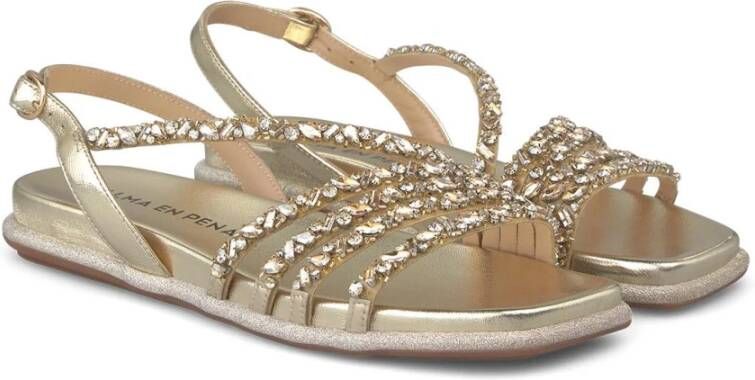 Alma en Pena Platte sandaal met gekruiste strass Yellow Dames