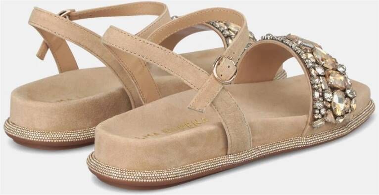 Alma en Pena Platte sandaal met kralen en strass Beige Dames