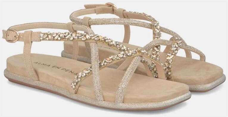 Alma en Pena Platte sandaal met kruisband Beige Dames