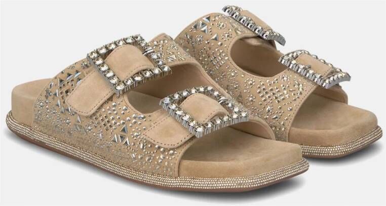 Alma en Pena Platte Sandaal met Strass Beige Dames