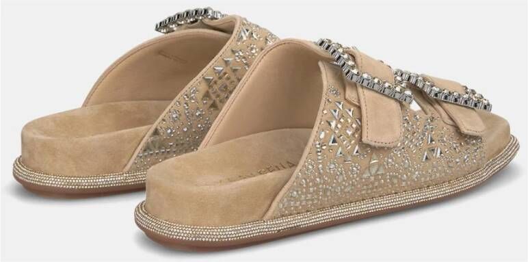 Alma en Pena Platte Sandaal met Strass Beige Dames