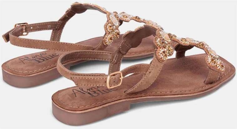 Alma en Pena Platte sandaal met strass Brown Dames