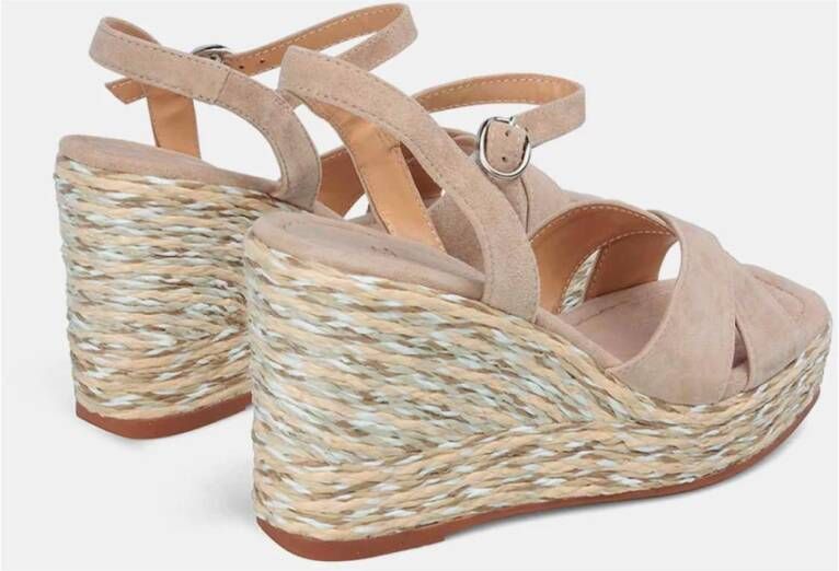 Alma en Pena Raffia Leren Kruisband Sleehak Sandaal Brown Dames