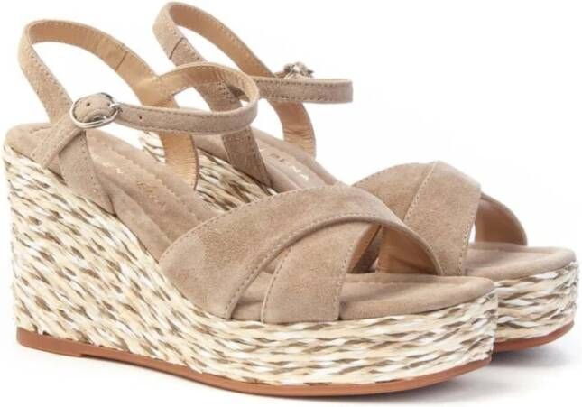 Alma en Pena Rafia Wedge Sandaal Beige Dames