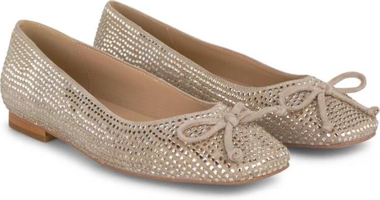 Alma en Pena Rhinestone ballerina met strik Beige Dames