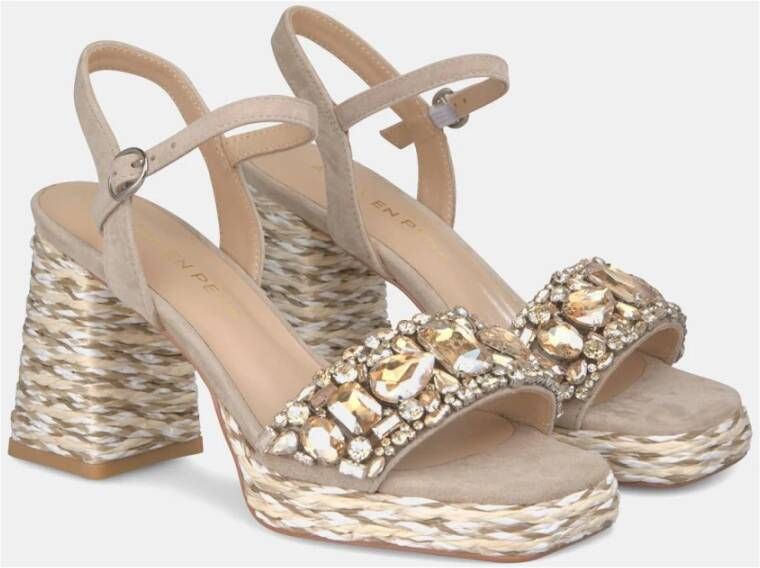 Alma en Pena Rhinestone Band Platform Sandal Brown Dames