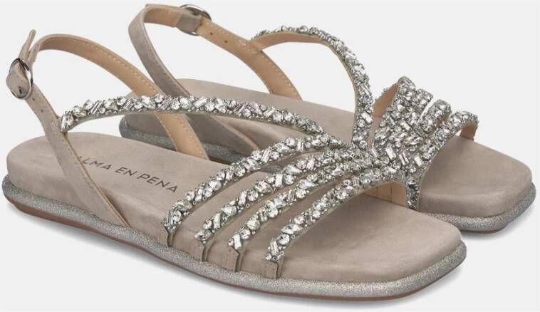 Alma en Pena Rhinestone Cross Strap Flat Sandal Gray Dames