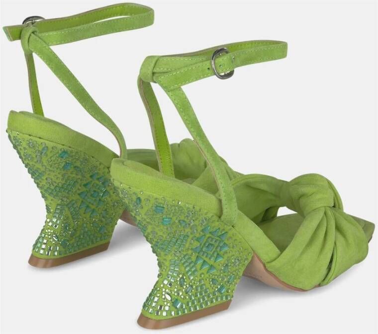 Alma en Pena Rhinestone Curved Heel Sandal Green Dames