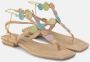 Alma en Pena Rhinestone Enkelband Platte Sandalen Beige Dames - Thumbnail 9