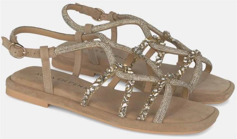 Alma en Pena Rhinestone Gevlochten Sandaal Beige Dames