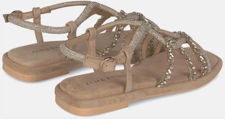 Alma en Pena Rhinestone Gevlochten Sandaal Beige Dames