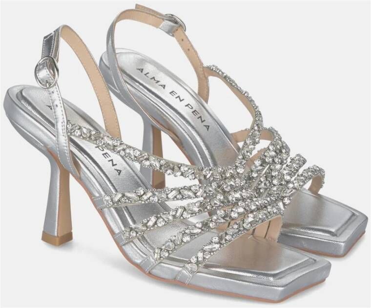 Alma en Pena Rhinestone Hak Sandaal Banden Gray Dames