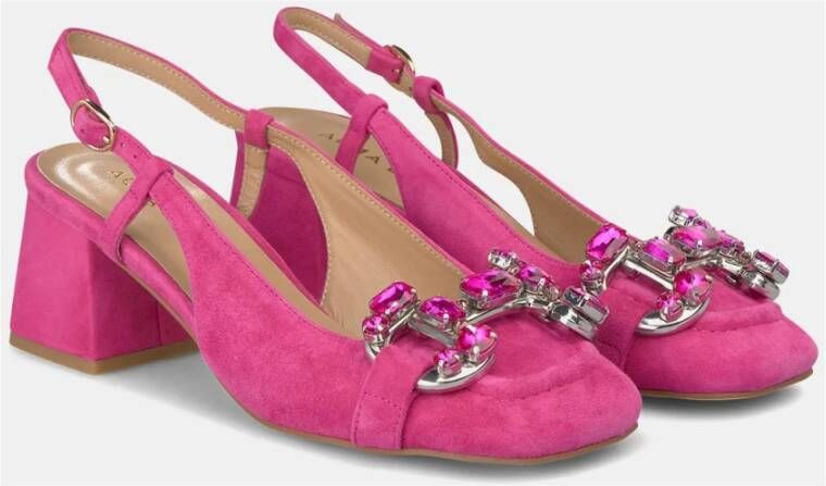 Alma en Pena Rhinestone Hakken Schoenen Vierkante Neus Gesp Pink Dames