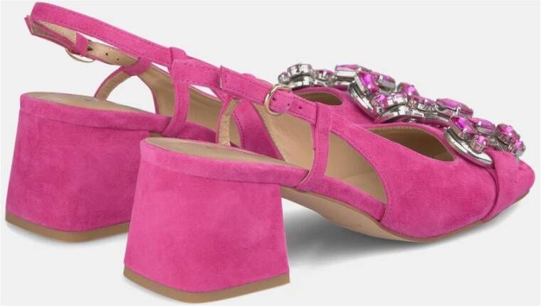 Alma en Pena Rhinestone Hakken Schoenen Vierkante Neus Gesp Pink Dames