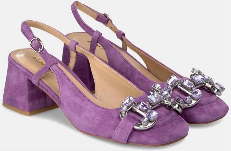 Alma en Pena Rhinestone Hakken Schoenen Vierkante Neus Purple Dames